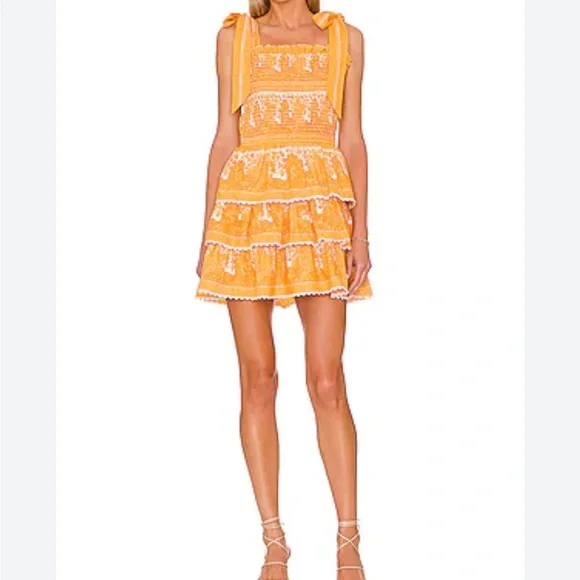 Cleobella Eliana Mini Dress Coastal Print Yellow Tiered Boho Size Small - Picture 1 of 6